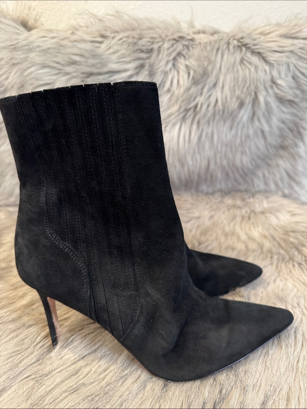 Veronica Beard Black Suede Pointed Ankle Booties with Stiletto Heel Size 9.5